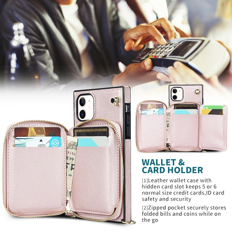 For iPhone 11 Cross-body Zipper Big Wallet Bag Square TPU+PU Back Cover Case with Holder & Card Slots & Wallet & Strap