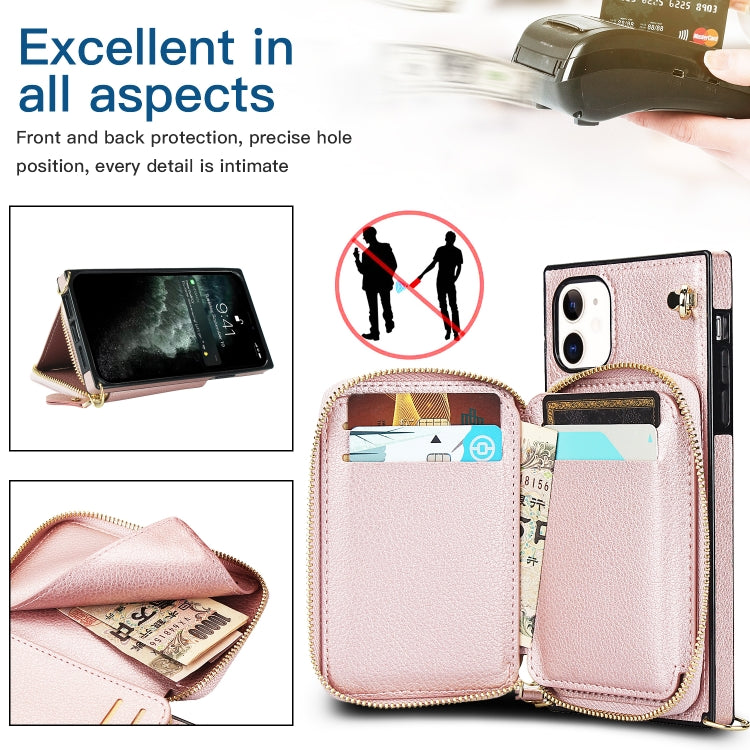 For iPhone 11 Cross-body Zipper Big Wallet Bag Square TPU+PU Back Cover Case with Holder & Card Slots & Wallet & Strap
