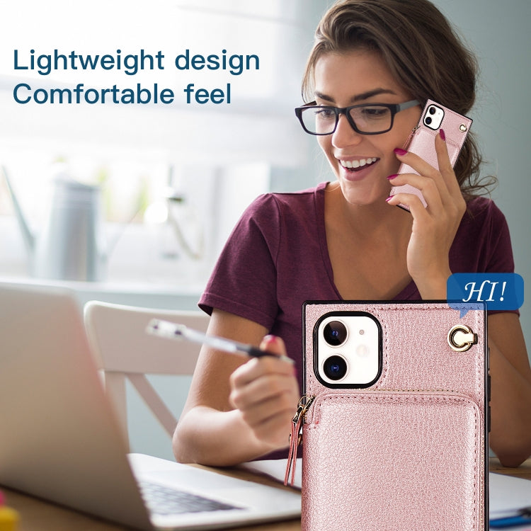 For iPhone 11 Cross-body Zipper Big Wallet Bag Square TPU+PU Back Cover Case with Holder & Card Slots & Wallet & Strap