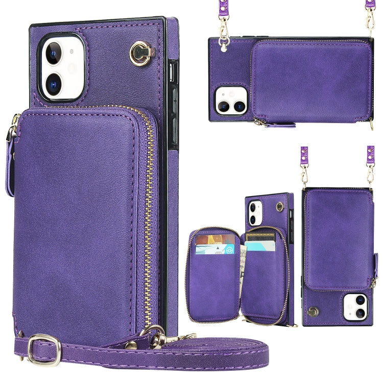For iPhone 11 Cross-body Zipper Big Wallet Bag Square TPU+PU Back Cover Case with Holder & Card Slots & Wallet & Strap