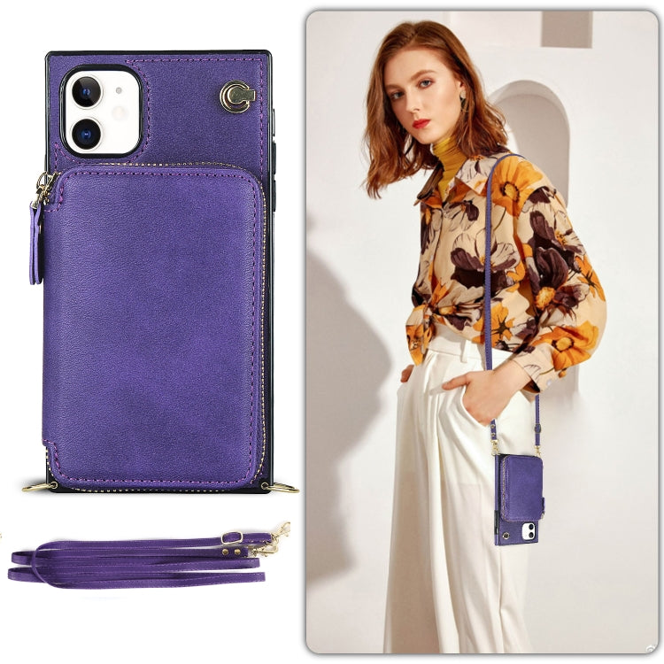 For iPhone 11 Cross-body Zipper Big Wallet Bag Square TPU+PU Back Cover Case with Holder & Card Slots & Wallet & Strap