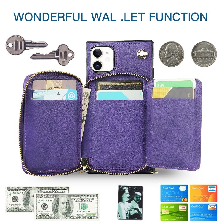 For iPhone 11 Cross-body Zipper Big Wallet Bag Square TPU+PU Back Cover Case with Holder & Card Slots & Wallet & Strap