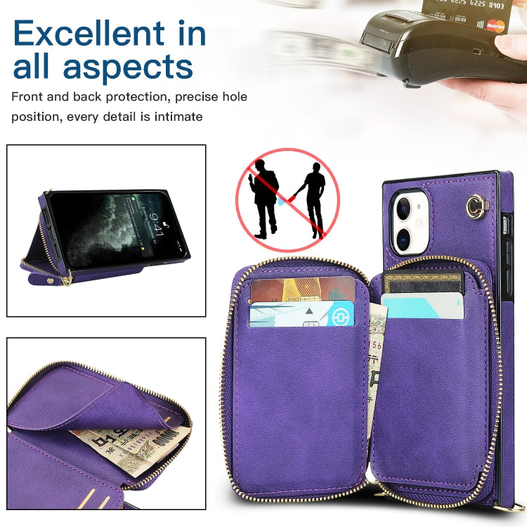 For iPhone 11 Cross-body Zipper Big Wallet Bag Square TPU+PU Back Cover Case with Holder & Card Slots & Wallet & Strap