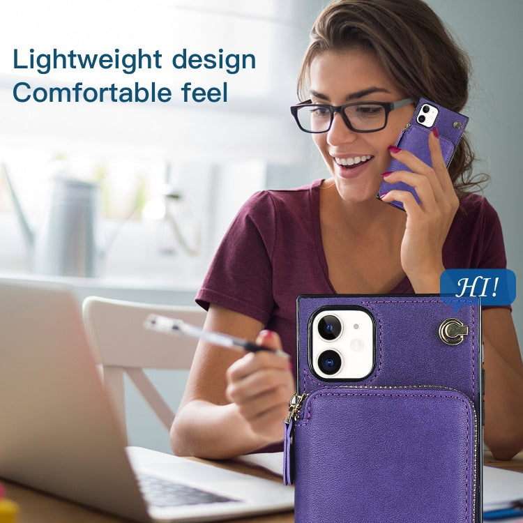 For iPhone 11 Cross-body Zipper Big Wallet Bag Square TPU+PU Back Cover Case with Holder & Card Slots & Wallet & Strap