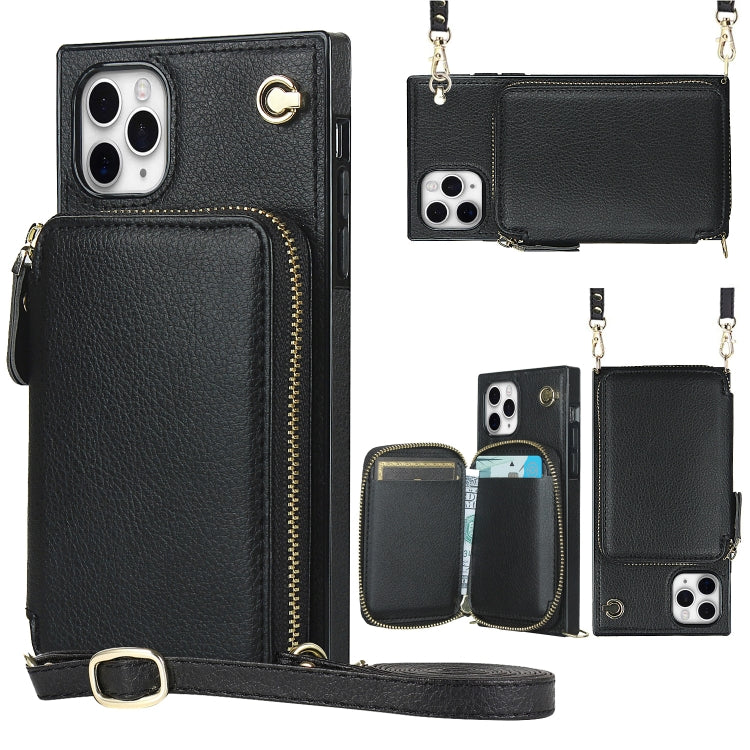 For iPhone 11 Pro Cross-body Zipper Big Wallet Bag Square TPU+PU Back Cover Case with Holder & Card Slots & Wallet & Strap