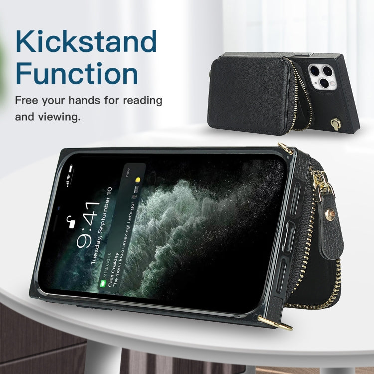 For iPhone 11 Pro Cross-body Zipper Big Wallet Bag Square TPU+PU Back Cover Case with Holder & Card Slots & Wallet & Strap