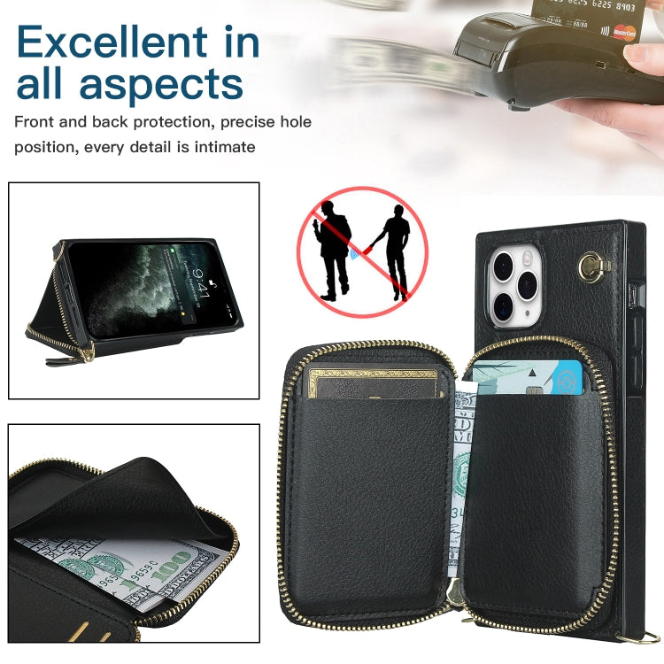 For iPhone 11 Pro Cross-body Zipper Big Wallet Bag Square TPU+PU Back Cover Case with Holder & Card Slots & Wallet & Strap