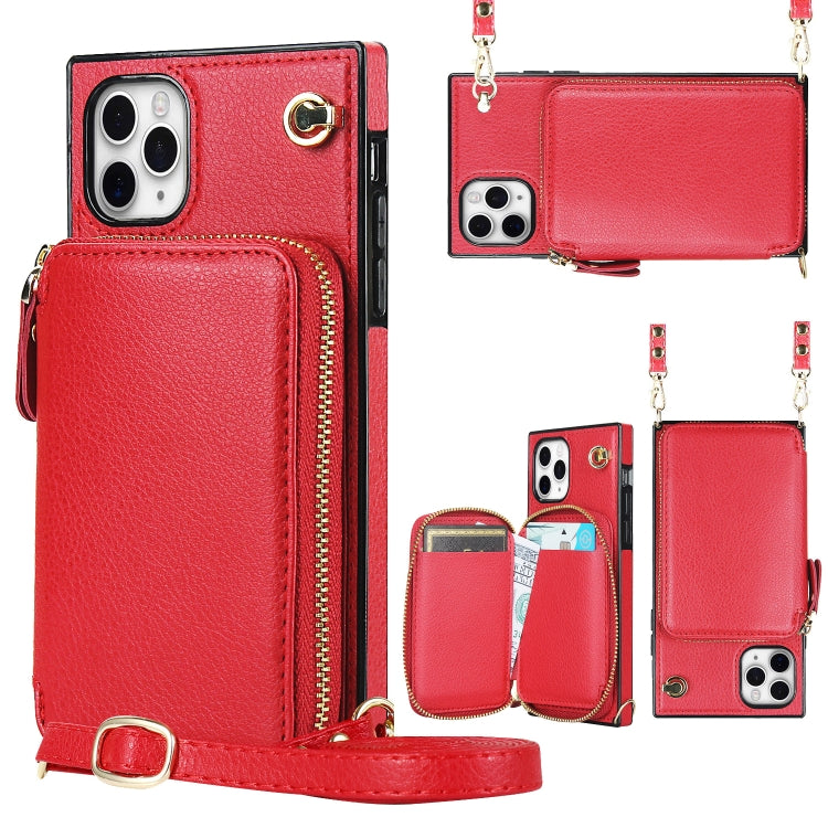 For iPhone 11 Pro Cross-body Zipper Big Wallet Bag Square TPU+PU Back Cover Case with Holder & Card Slots & Wallet & Strap