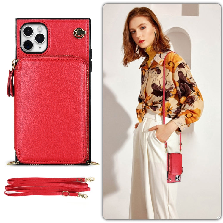 For iPhone 11 Pro Cross-body Zipper Big Wallet Bag Square TPU+PU Back Cover Case with Holder & Card Slots & Wallet & Strap