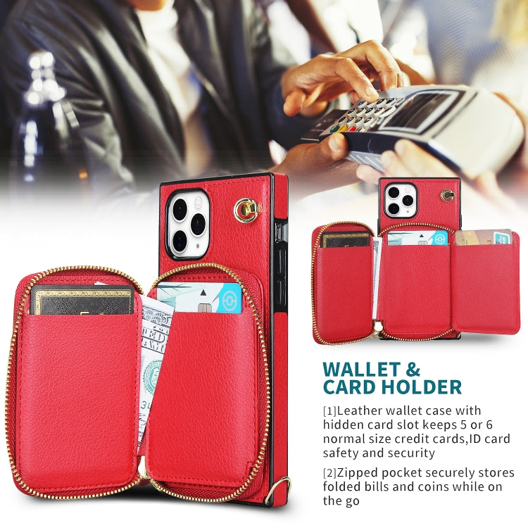 For iPhone 11 Pro Cross-body Zipper Big Wallet Bag Square TPU+PU Back Cover Case with Holder & Card Slots & Wallet & Strap