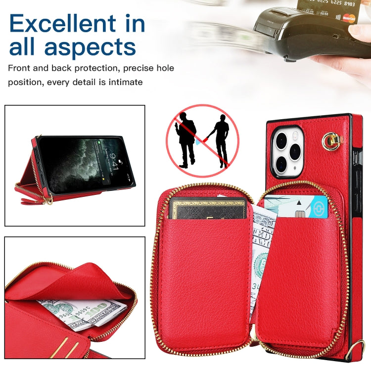 For iPhone 11 Pro Cross-body Zipper Big Wallet Bag Square TPU+PU Back Cover Case with Holder & Card Slots & Wallet & Strap