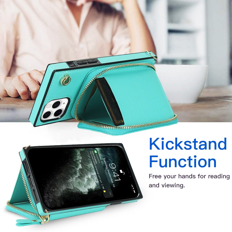For iPhone 11 Pro Cross-body Zipper Big Wallet Bag Square TPU+PU Back Cover Case with Holder & Card Slots & Wallet & Strap