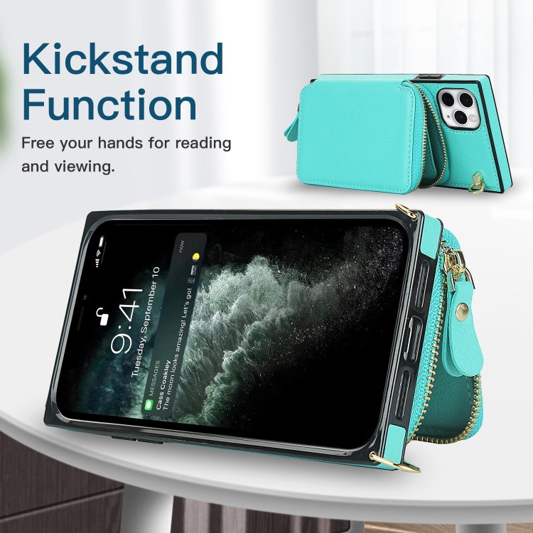 For iPhone 11 Pro Cross-body Zipper Big Wallet Bag Square TPU+PU Back Cover Case with Holder & Card Slots & Wallet & Strap
