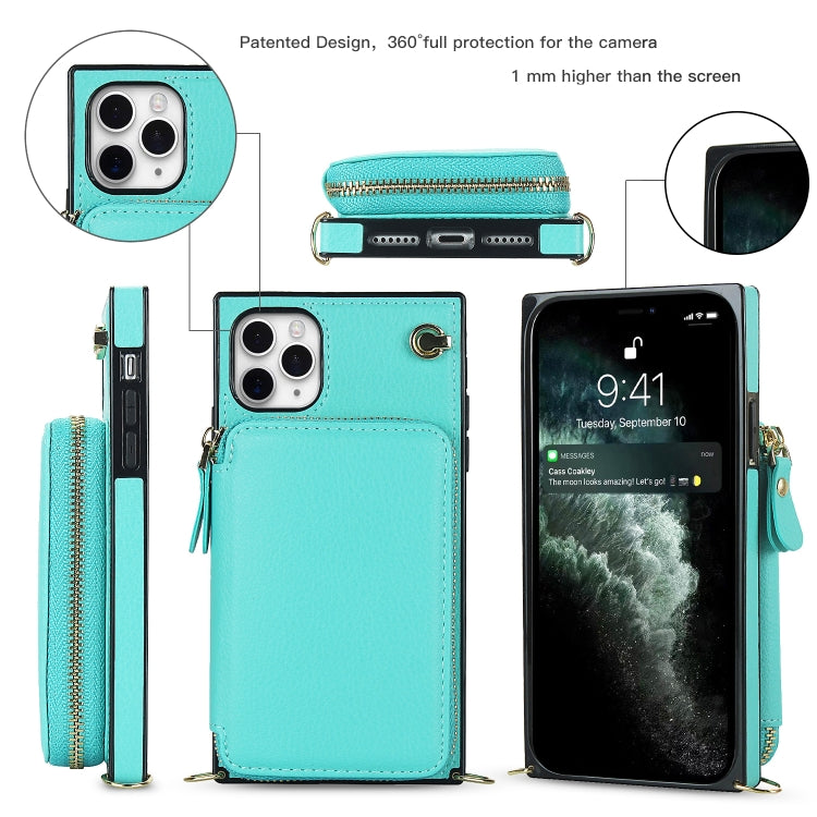 For iPhone 11 Pro Cross-body Zipper Big Wallet Bag Square TPU+PU Back Cover Case with Holder & Card Slots & Wallet & Strap