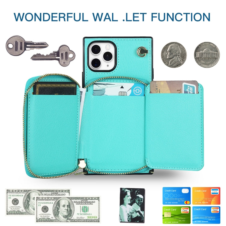 For iPhone 11 Pro Cross-body Zipper Big Wallet Bag Square TPU+PU Back Cover Case with Holder & Card Slots & Wallet & Strap