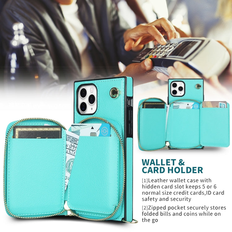 For iPhone 11 Pro Cross-body Zipper Big Wallet Bag Square TPU+PU Back Cover Case with Holder & Card Slots & Wallet & Strap
