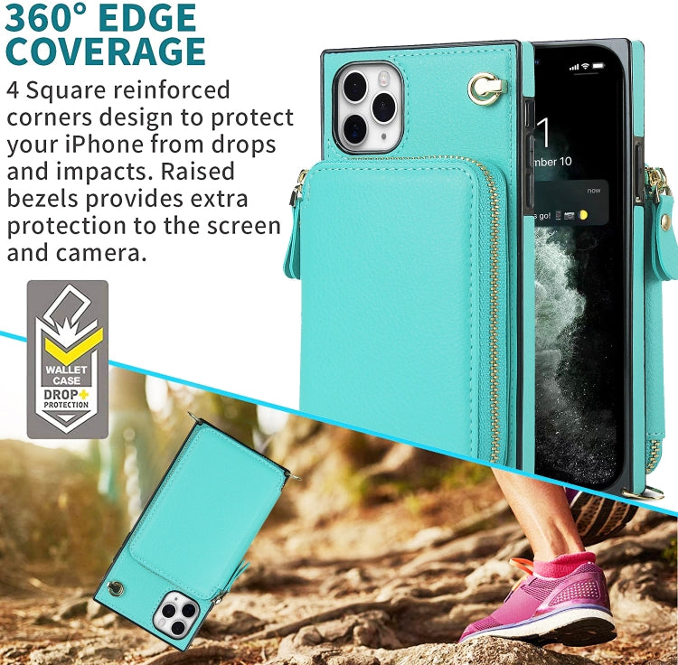 For iPhone 11 Pro Cross-body Zipper Big Wallet Bag Square TPU+PU Back Cover Case with Holder & Card Slots & Wallet & Strap