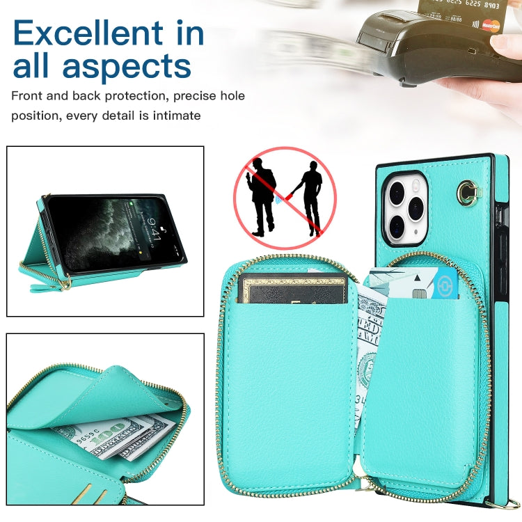 For iPhone 11 Pro Cross-body Zipper Big Wallet Bag Square TPU+PU Back Cover Case with Holder & Card Slots & Wallet & Strap