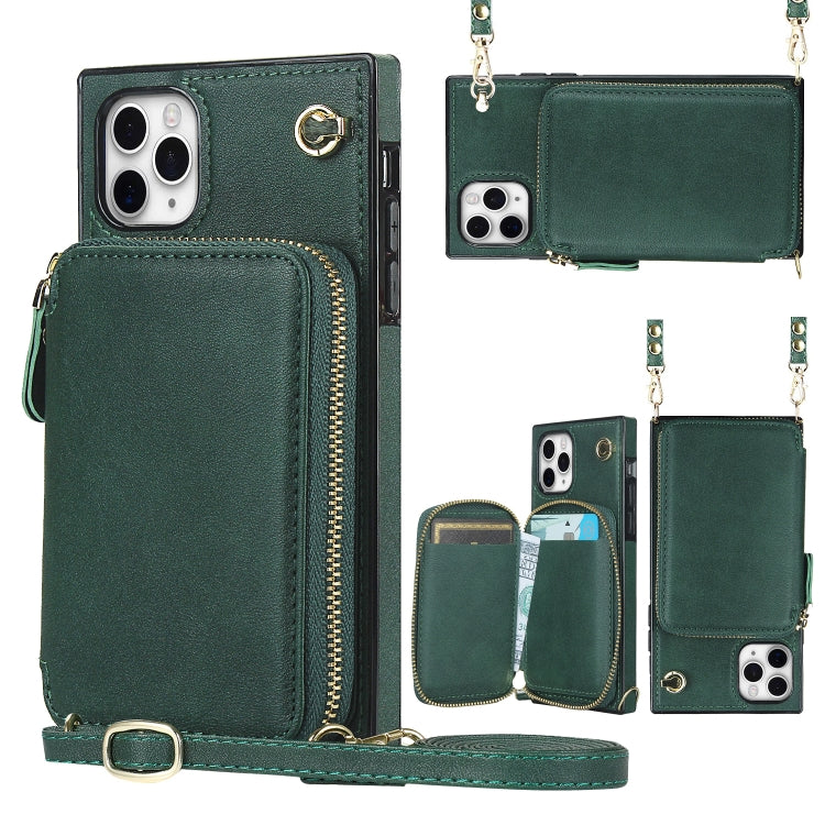 For iPhone 11 Pro Cross-body Zipper Big Wallet Bag Square TPU+PU Back Cover Case with Holder & Card Slots & Wallet & Strap