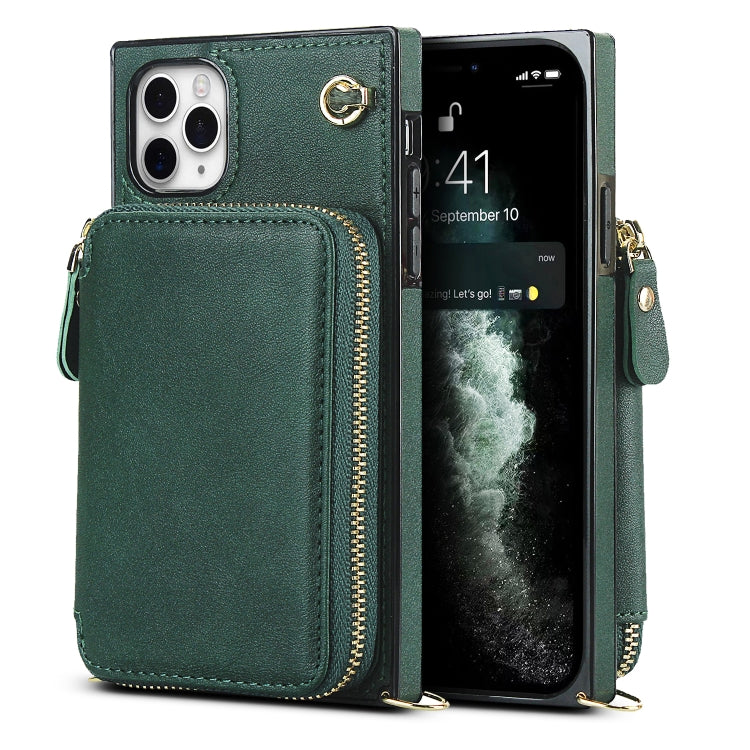 For iPhone 11 Pro Cross-body Zipper Big Wallet Bag Square TPU+PU Back Cover Case with Holder & Card Slots & Wallet & Strap