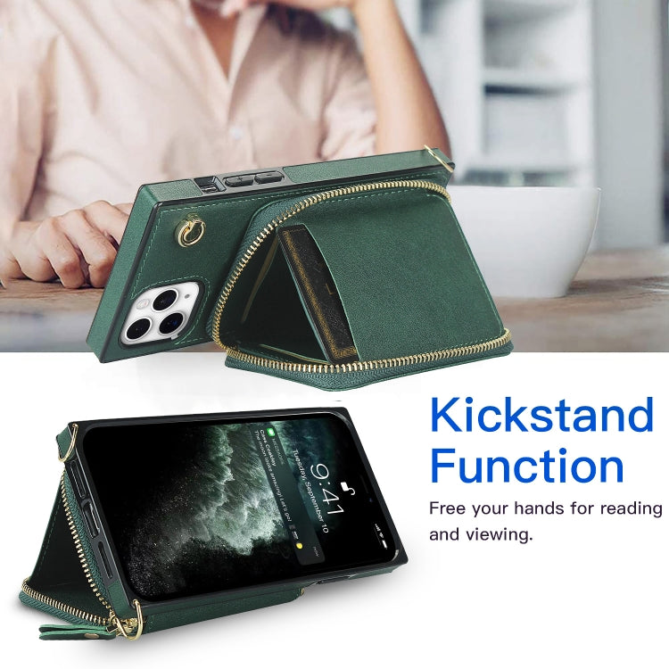 For iPhone 11 Pro Cross-body Zipper Big Wallet Bag Square TPU+PU Back Cover Case with Holder & Card Slots & Wallet & Strap