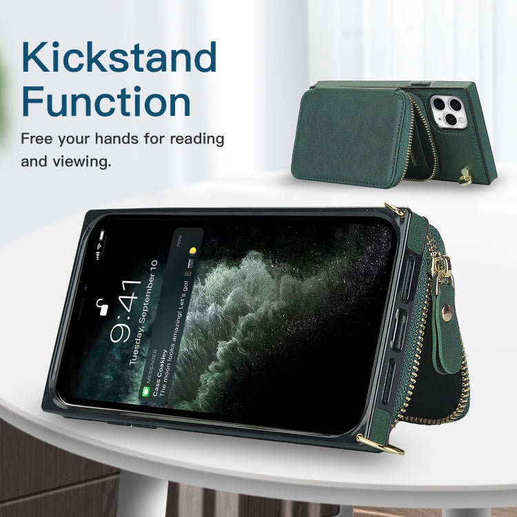 For iPhone 11 Pro Cross-body Zipper Big Wallet Bag Square TPU+PU Back Cover Case with Holder & Card Slots & Wallet & Strap