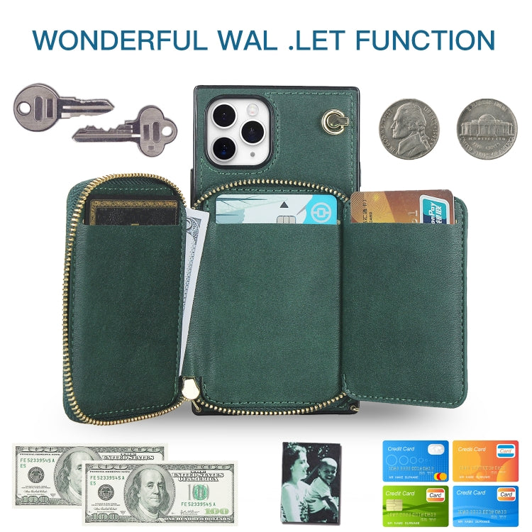 For iPhone 11 Pro Cross-body Zipper Big Wallet Bag Square TPU+PU Back Cover Case with Holder & Card Slots & Wallet & Strap
