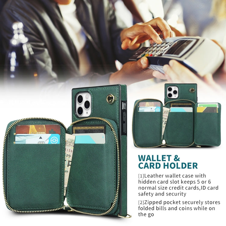 For iPhone 11 Pro Cross-body Zipper Big Wallet Bag Square TPU+PU Back Cover Case with Holder & Card Slots & Wallet & Strap