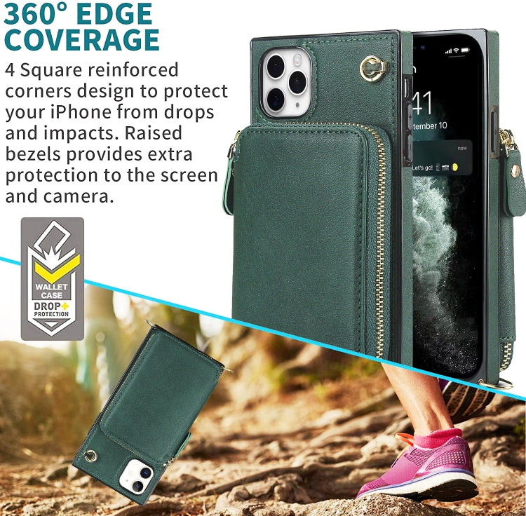 For iPhone 11 Pro Cross-body Zipper Big Wallet Bag Square TPU+PU Back Cover Case with Holder & Card Slots & Wallet & Strap