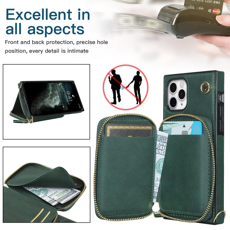 For iPhone 11 Pro Cross-body Zipper Big Wallet Bag Square TPU+PU Back Cover Case with Holder & Card Slots & Wallet & Strap
