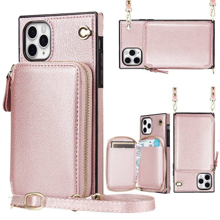 For iPhone 11 Pro Cross-body Zipper Big Wallet Bag Square TPU+PU Back Cover Case with Holder & Card Slots & Wallet & Strap