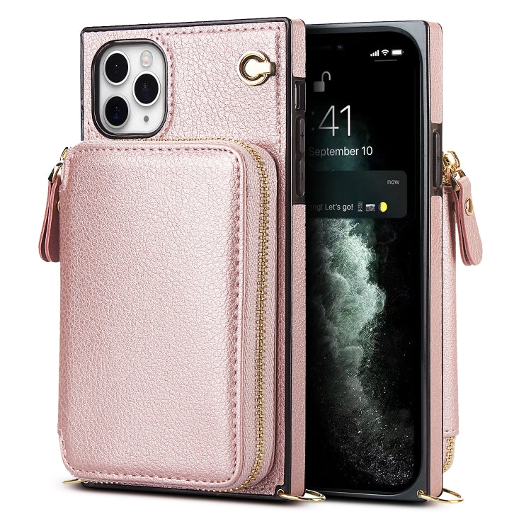 For iPhone 11 Pro Cross-body Zipper Big Wallet Bag Square TPU+PU Back Cover Case with Holder & Card Slots & Wallet & Strap