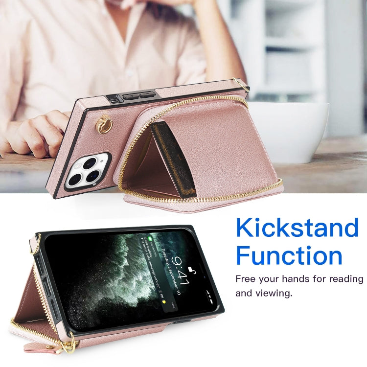 For iPhone 11 Pro Cross-body Zipper Big Wallet Bag Square TPU+PU Back Cover Case with Holder & Card Slots & Wallet & Strap
