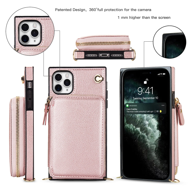 For iPhone 11 Pro Cross-body Zipper Big Wallet Bag Square TPU+PU Back Cover Case with Holder & Card Slots & Wallet & Strap