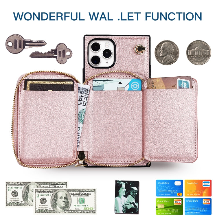 For iPhone 11 Pro Cross-body Zipper Big Wallet Bag Square TPU+PU Back Cover Case with Holder & Card Slots & Wallet & Strap