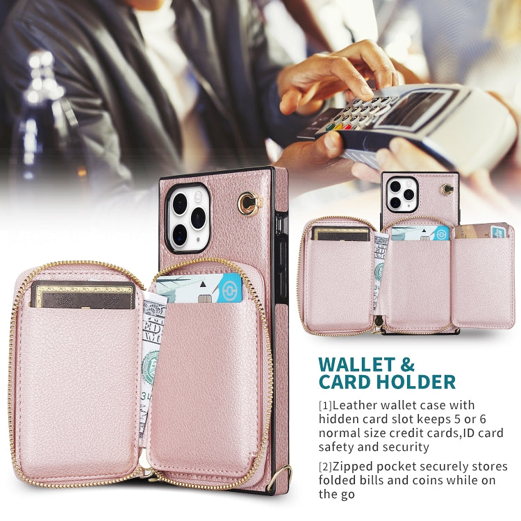 For iPhone 11 Pro Cross-body Zipper Big Wallet Bag Square TPU+PU Back Cover Case with Holder & Card Slots & Wallet & Strap