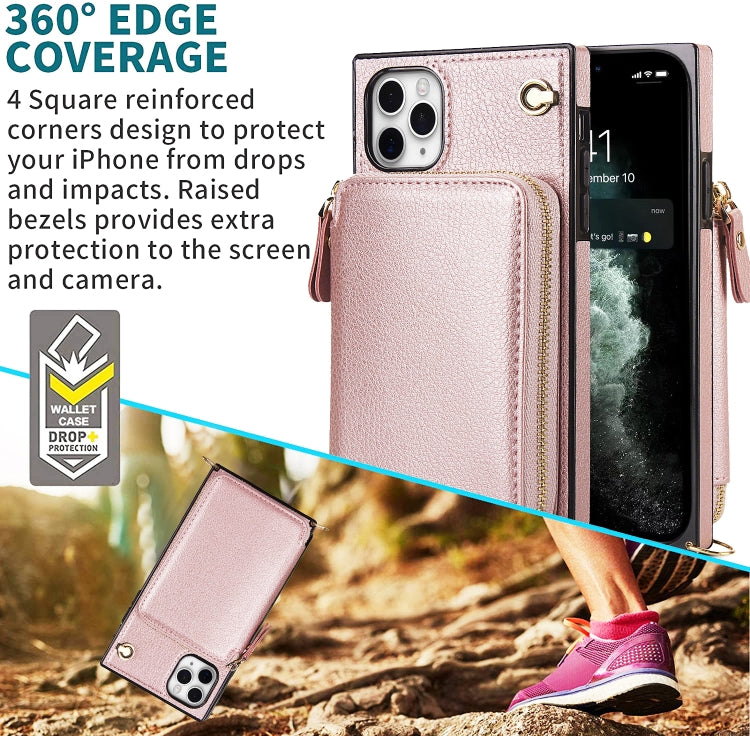 For iPhone 11 Pro Cross-body Zipper Big Wallet Bag Square TPU+PU Back Cover Case with Holder & Card Slots & Wallet & Strap