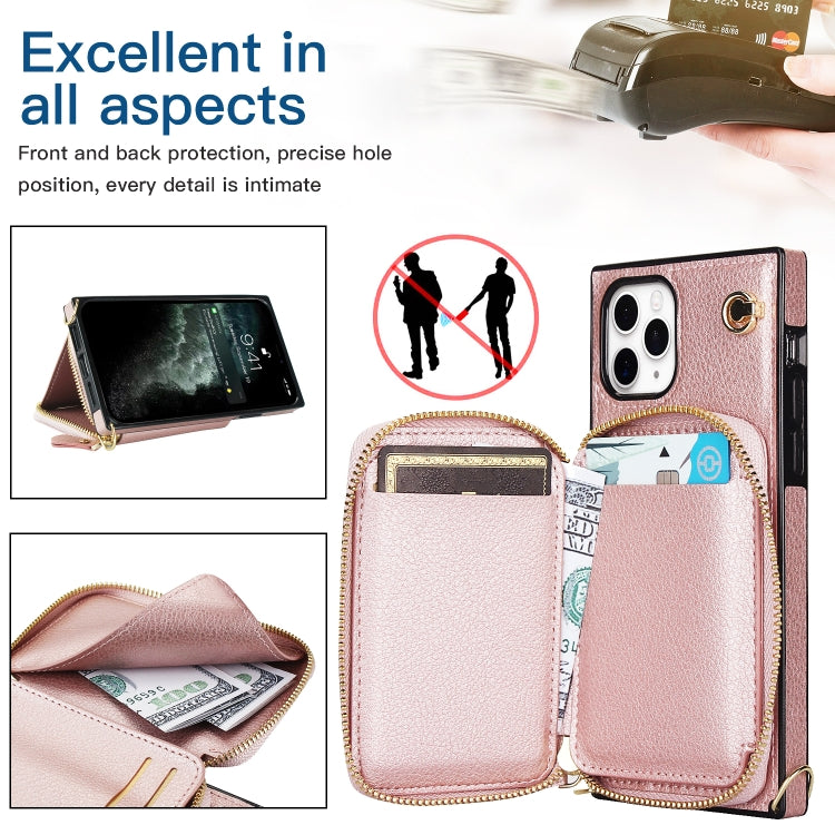 For iPhone 11 Pro Cross-body Zipper Big Wallet Bag Square TPU+PU Back Cover Case with Holder & Card Slots & Wallet & Strap