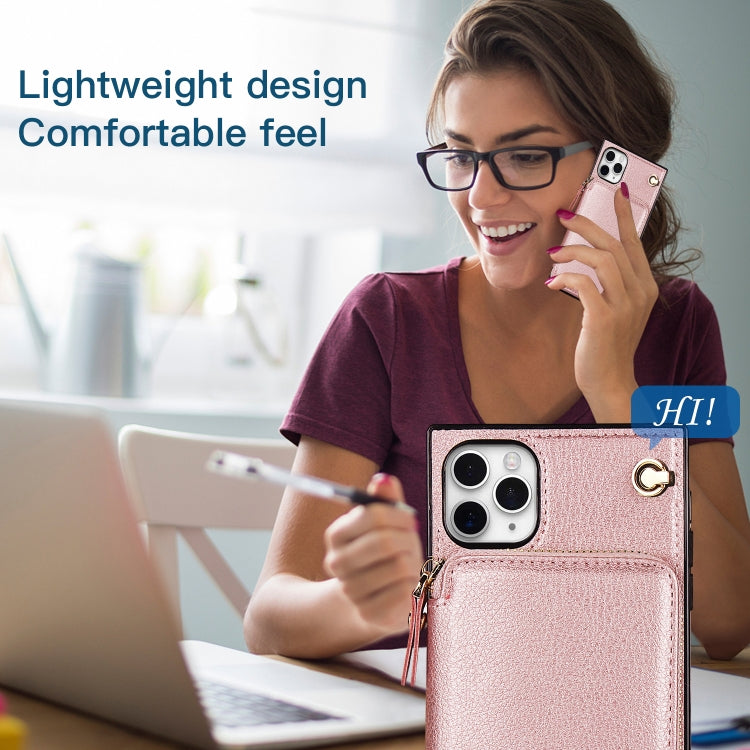 For iPhone 11 Pro Cross-body Zipper Big Wallet Bag Square TPU+PU Back Cover Case with Holder & Card Slots & Wallet & Strap
