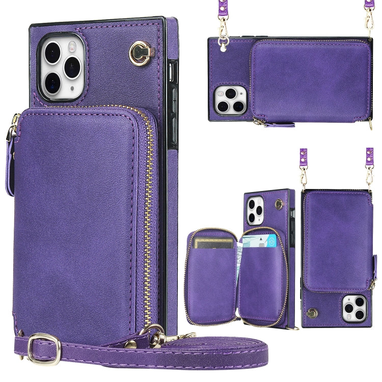 For iPhone 11 Pro Cross-body Zipper Big Wallet Bag Square TPU+PU Back Cover Case with Holder & Card Slots & Wallet & Strap
