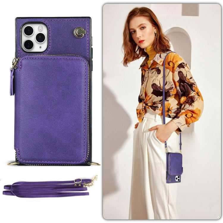 For iPhone 11 Pro Cross-body Zipper Big Wallet Bag Square TPU+PU Back Cover Case with Holder & Card Slots & Wallet & Strap