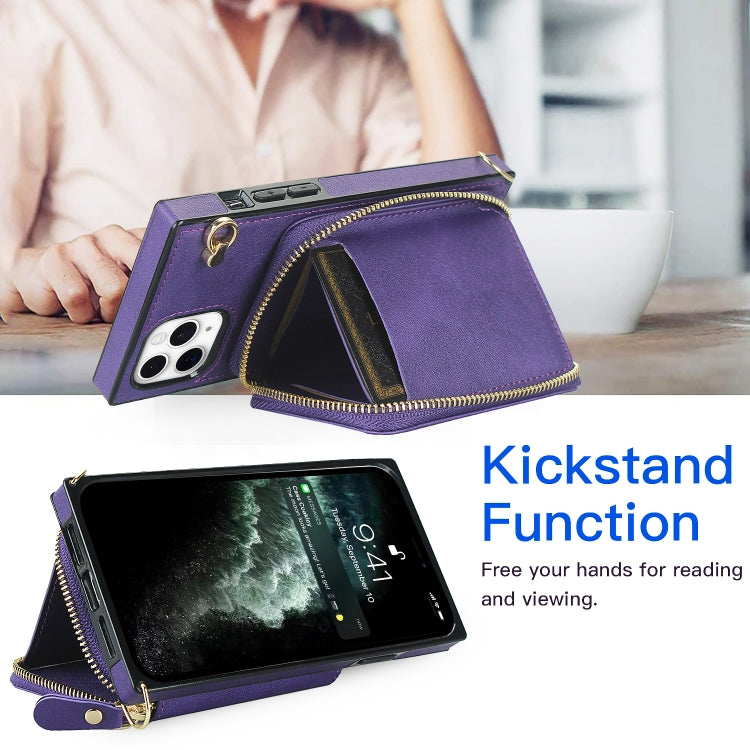 For iPhone 11 Pro Cross-body Zipper Big Wallet Bag Square TPU+PU Back Cover Case with Holder & Card Slots & Wallet & Strap