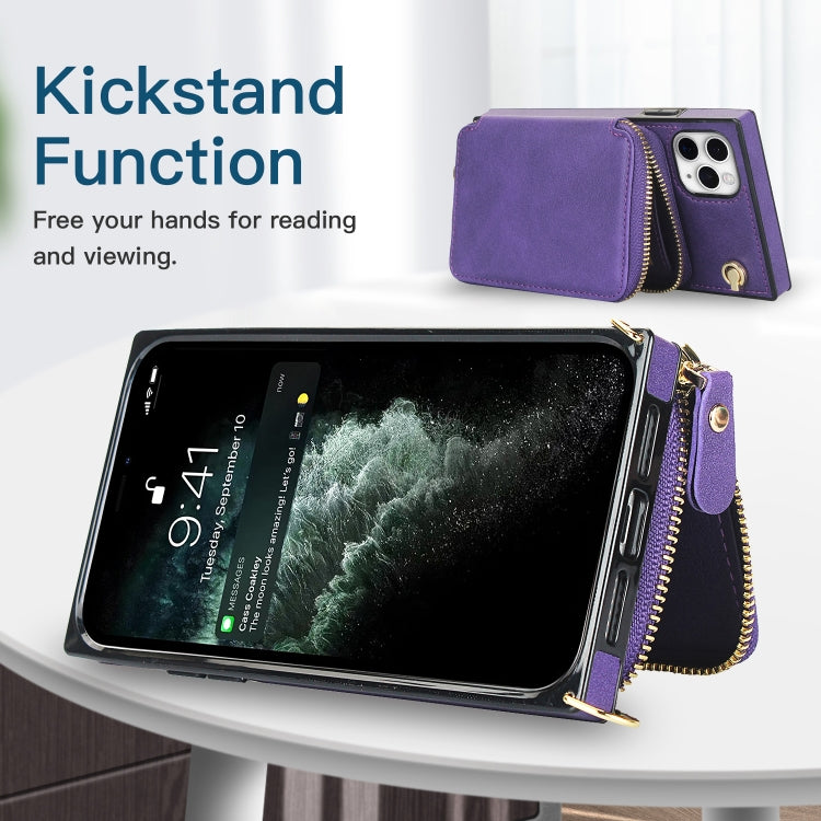 For iPhone 11 Pro Cross-body Zipper Big Wallet Bag Square TPU+PU Back Cover Case with Holder & Card Slots & Wallet & Strap