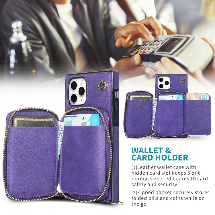 For iPhone 11 Pro Cross-body Zipper Big Wallet Bag Square TPU+PU Back Cover Case with Holder & Card Slots & Wallet & Strap
