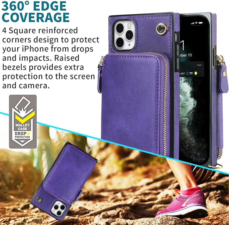For iPhone 11 Pro Cross-body Zipper Big Wallet Bag Square TPU+PU Back Cover Case with Holder & Card Slots & Wallet & Strap