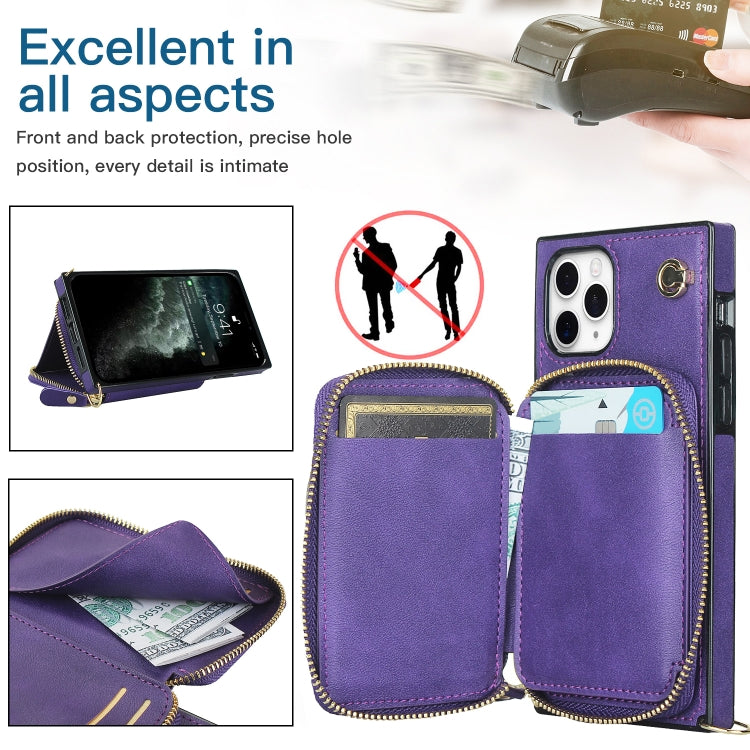 For iPhone 11 Pro Cross-body Zipper Big Wallet Bag Square TPU+PU Back Cover Case with Holder & Card Slots & Wallet & Strap