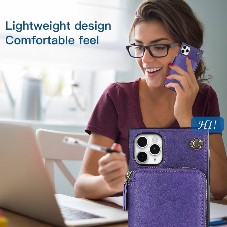 For iPhone 11 Pro Cross-body Zipper Big Wallet Bag Square TPU+PU Back Cover Case with Holder & Card Slots & Wallet & Strap