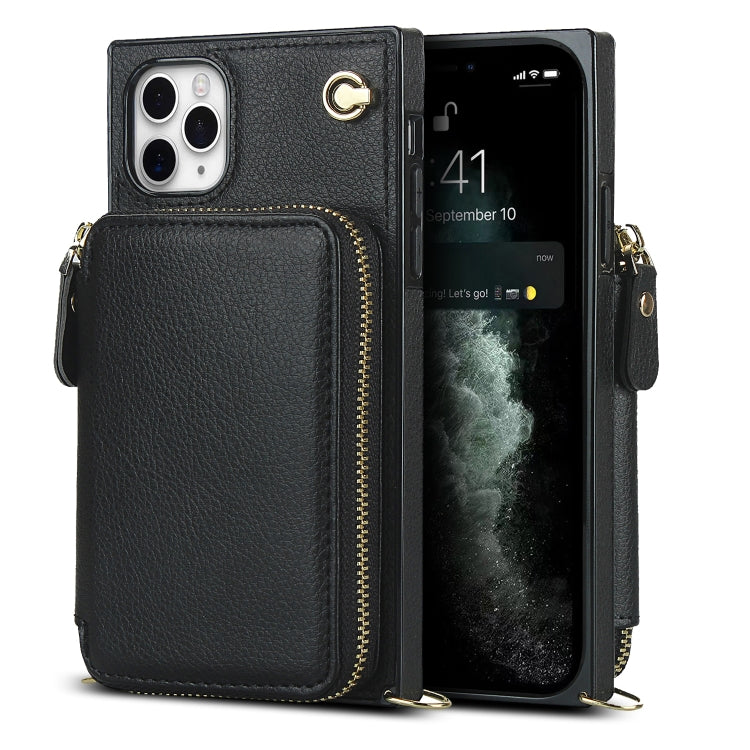 For iPhone 11 Pro Max Cross-body Zipper Big Wallet Bag Square TPU+PU Back Cover Case with Holder & Card Slots & Wallet & Strap