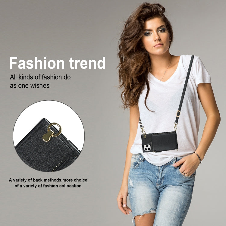 For iPhone 11 Pro Max Cross-body Zipper Big Wallet Bag Square TPU+PU Back Cover Case with Holder & Card Slots & Wallet & Strap