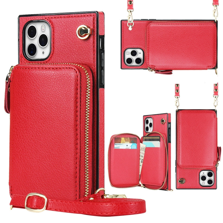 For iPhone 11 Pro Max Cross-body Zipper Big Wallet Bag Square TPU+PU Back Cover Case with Holder & Card Slots & Wallet & Strap